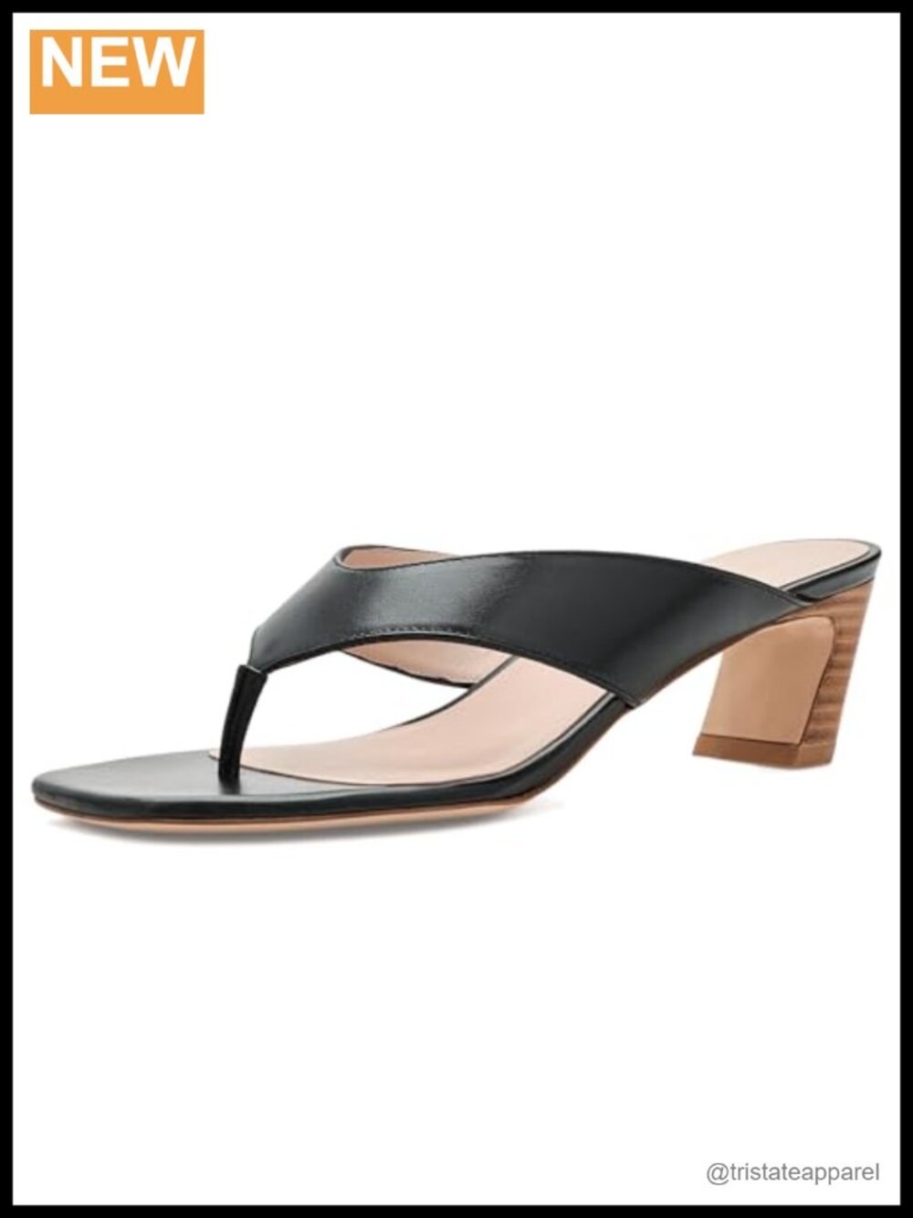 Leather Thong Sandal Block Heel Square Toe Slip On Casual